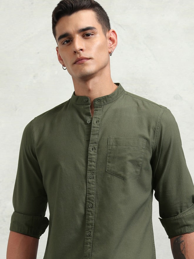 Highlander Men Olive Solid Regular Fit Casual Shirt - Olive - Image 1
