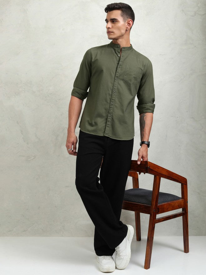 Highlander Men Olive Solid Regular Fit Casual Shirt - Olive - Image 2