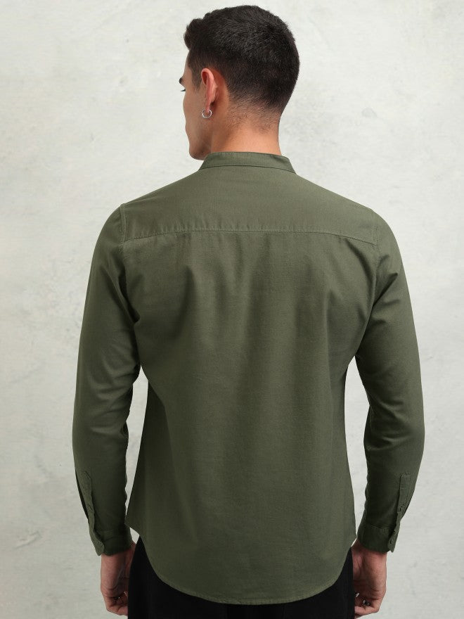 Highlander Men Olive Solid Regular Fit Casual Shirt - Olive - Image 3
