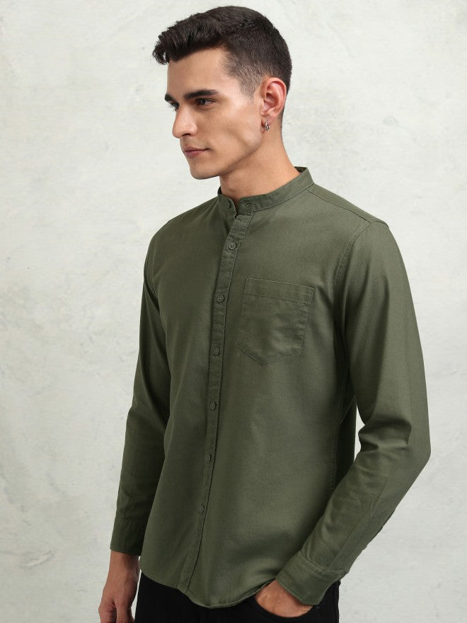Highlander Men Olive Solid Regular Fit Casual Shirt - Olive - Image 4