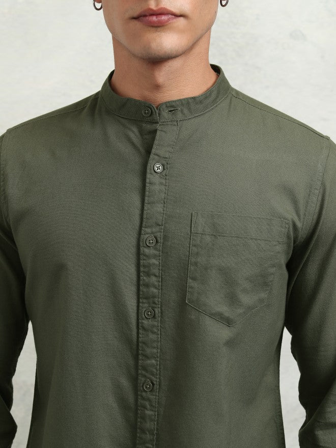 Highlander Men Olive Solid Regular Fit Casual Shirt - Olive - Image 5