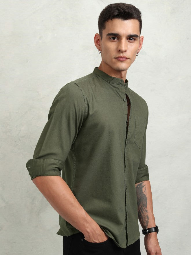 Highlander Men Olive Solid Regular Fit Casual Shirt - Olive - Image 6