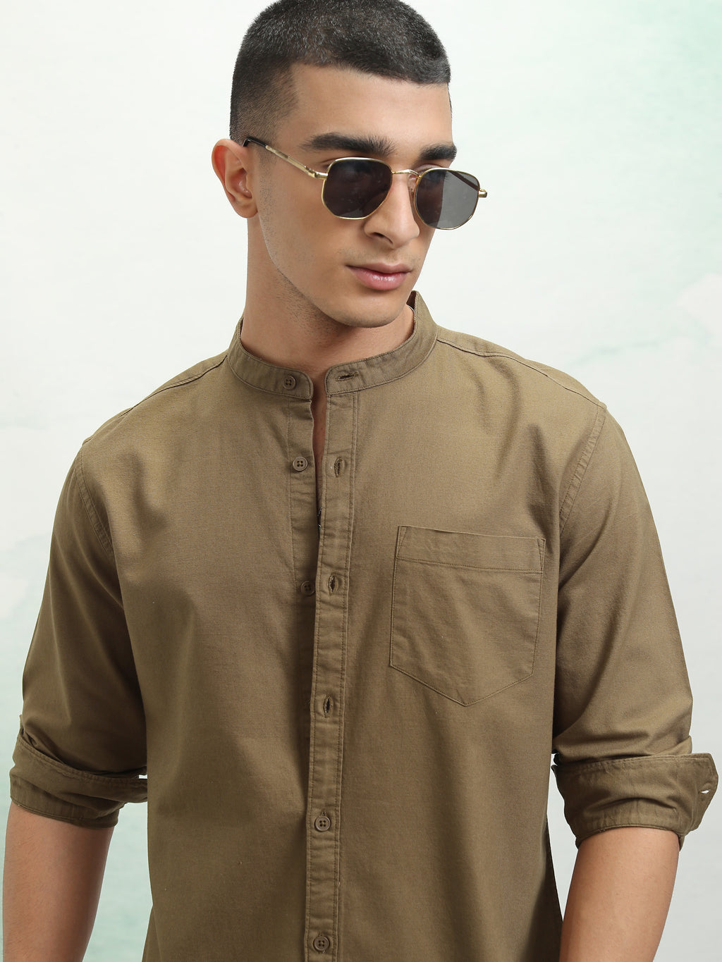 Highlander Men Khaki Solid Regular Fit Casual Shirt - Khaki - Image 1