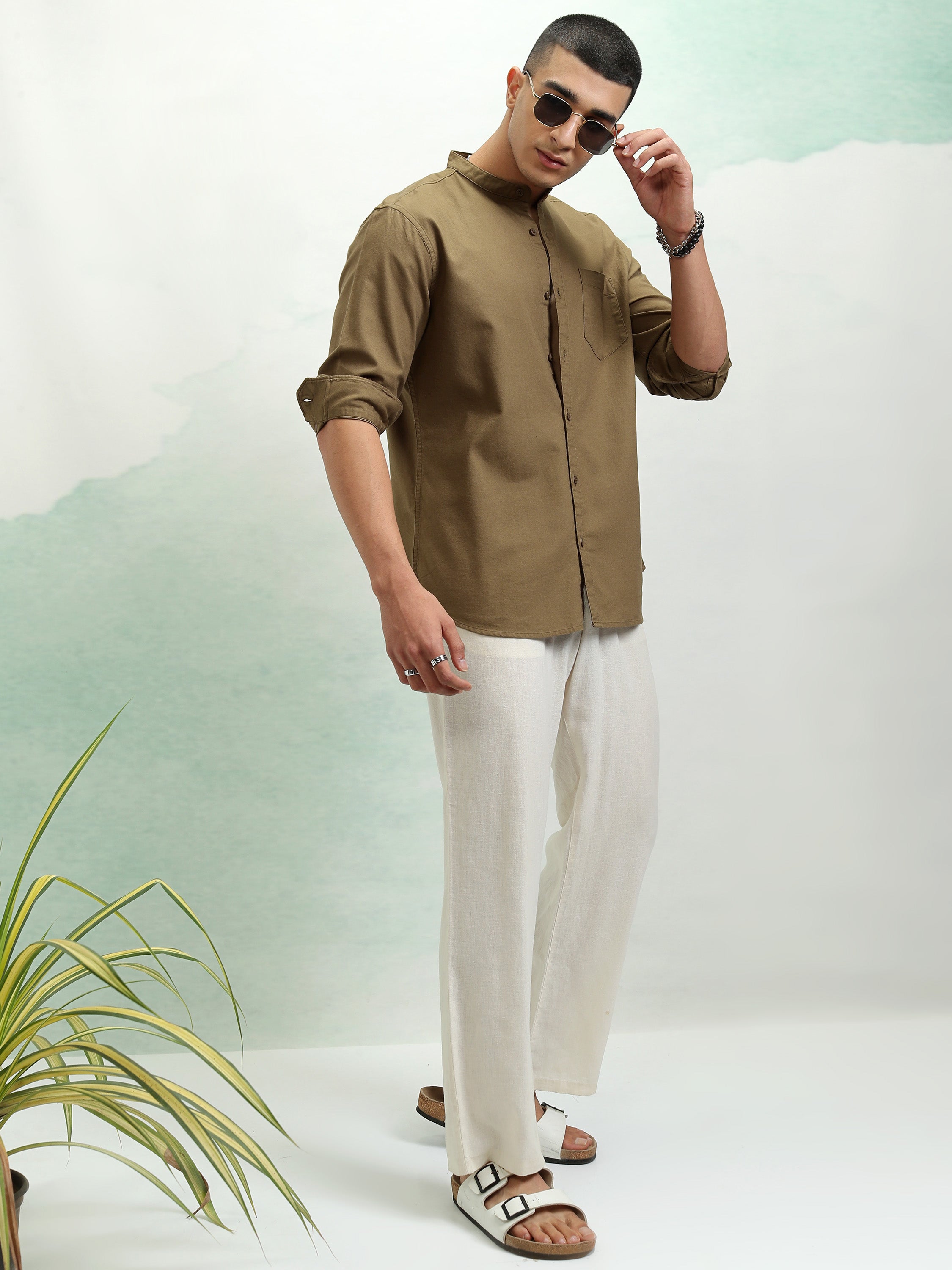 Highlander Men Khaki Solid Regular Fit Casual Shirt - Khaki - Image 2
