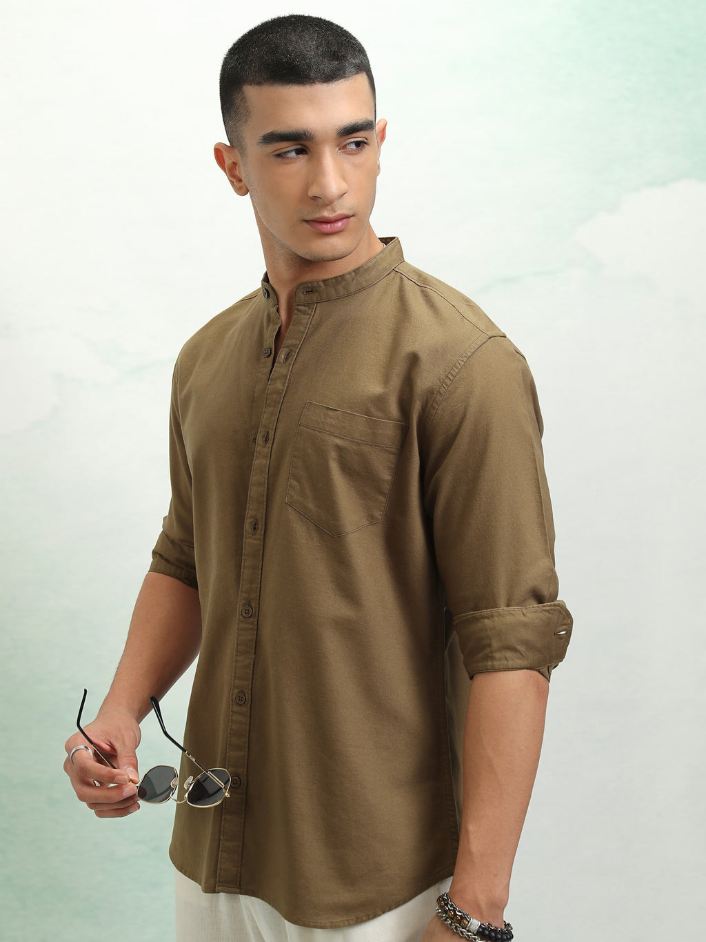 Highlander Men Khaki Solid Regular Fit Casual Shirt - Khaki - Image 4