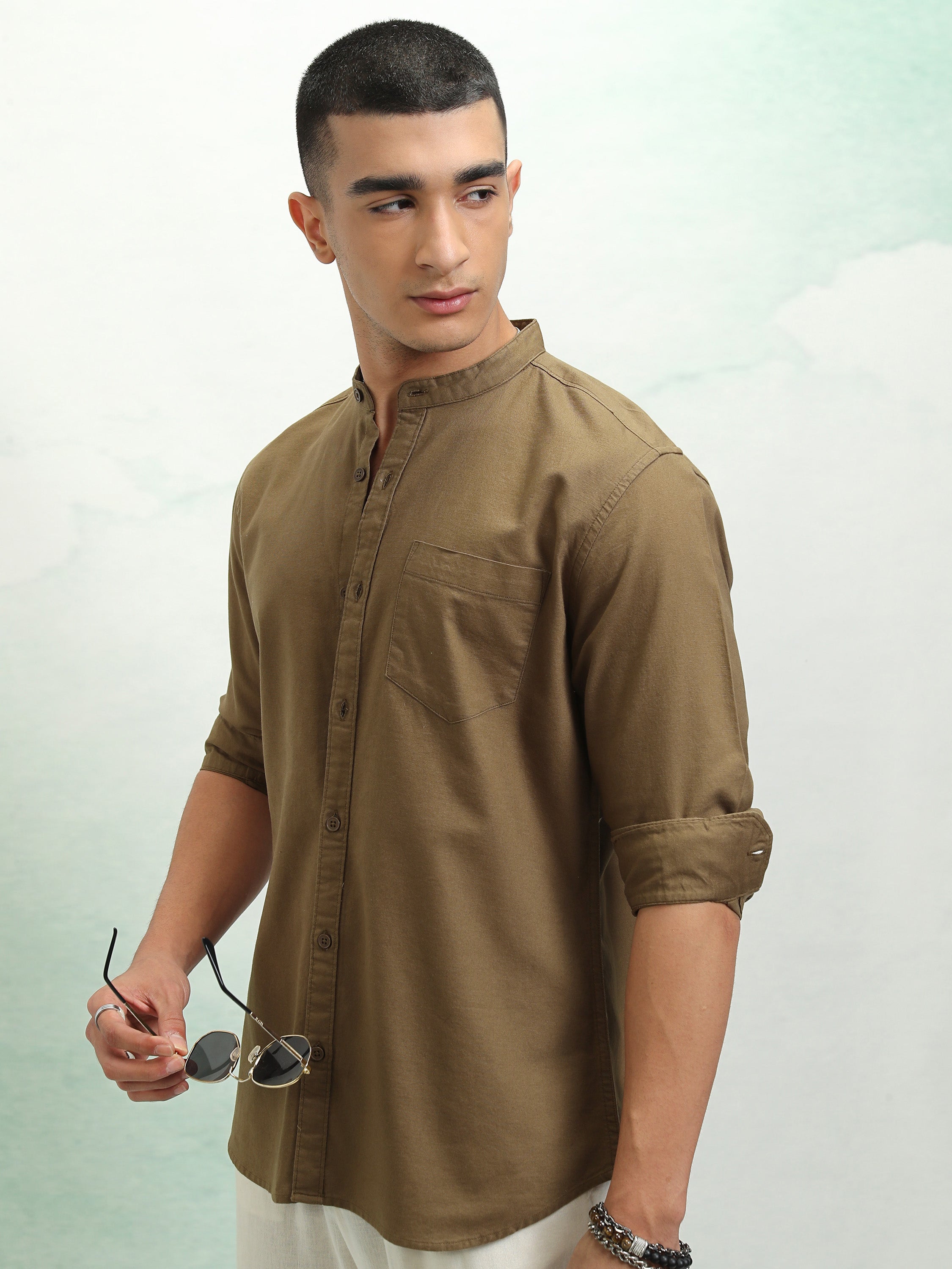 Highlander Men Khaki Solid Regular Fit Casual Shirt - Khaki - Image 4