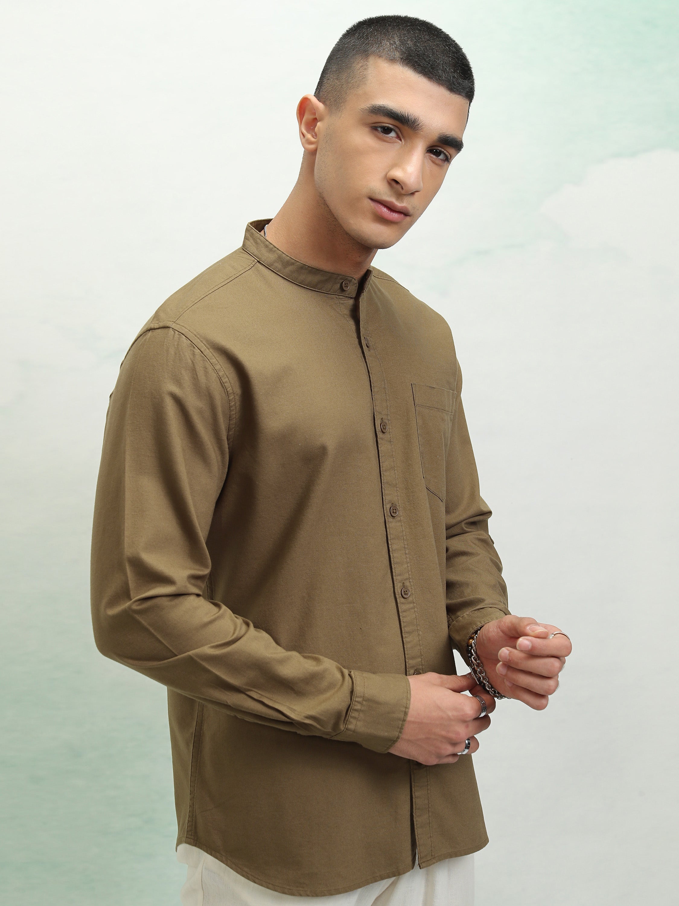 Highlander Men Khaki Solid Regular Fit Casual Shirt - Khaki - Image 6