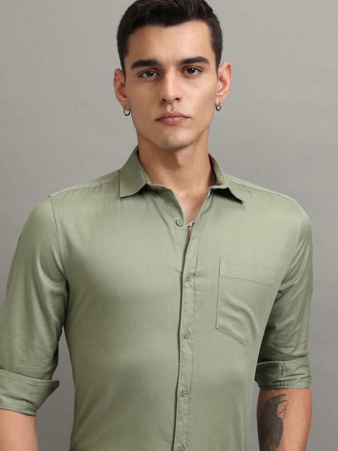 Highlander Men Olive Solid Regular Fit Casual Shirt - Olive - Image 1