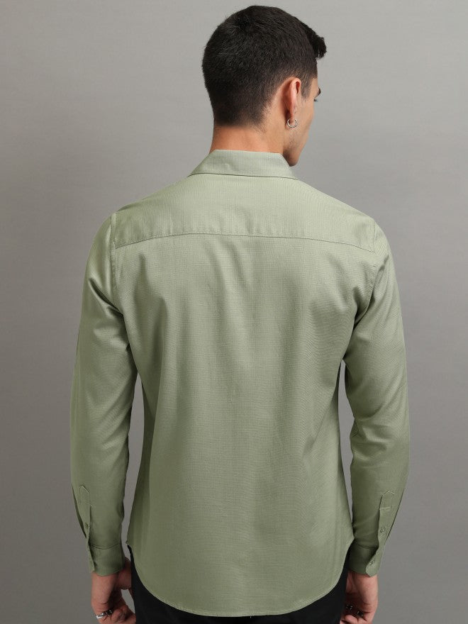 Highlander Men Olive Solid Regular Fit Casual Shirt - Olive - Image 3