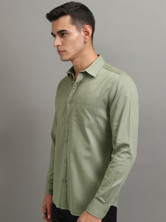 Highlander Men Olive Solid Regular Fit Casual Shirt - Olive - Image 4