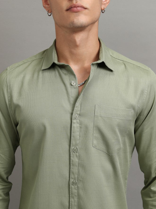 Highlander Men Olive Solid Regular Fit Casual Shirt - Olive - Image 5