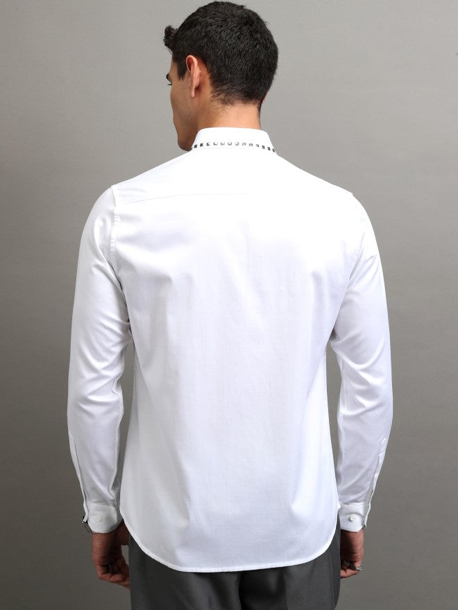 Highlander Men White Solid Slim Fit Casual Shirt - White - Image 3