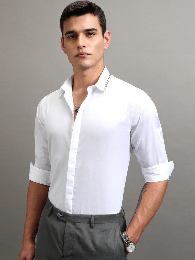 Highlander Men White Solid Slim Fit Casual Shirt - White - Image 4