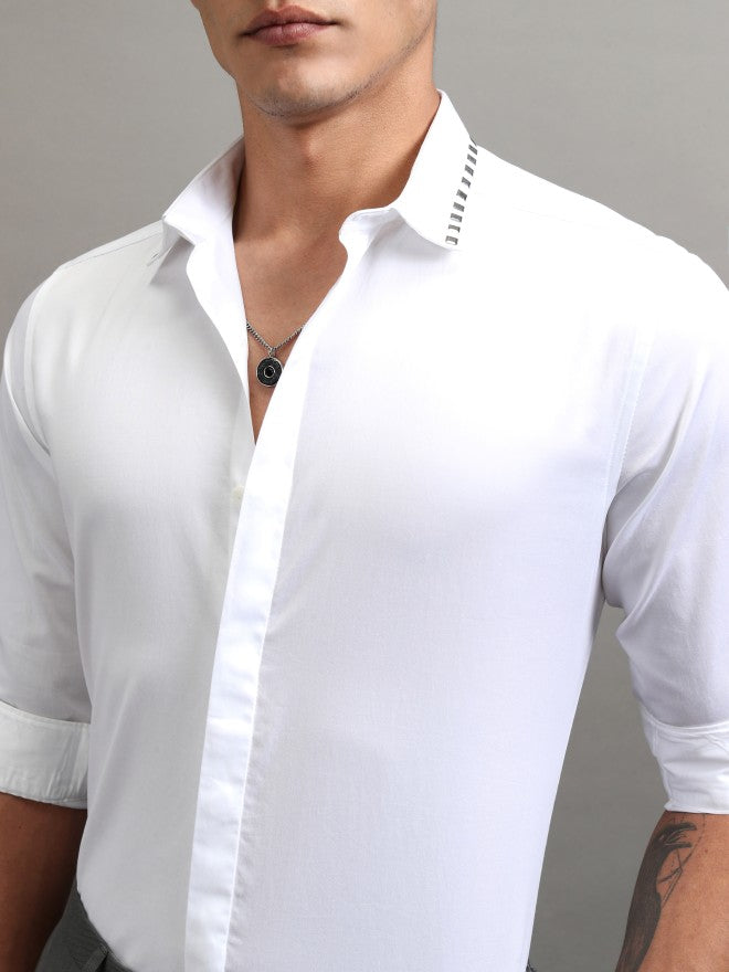 Highlander Men White Solid Slim Fit Casual Shirt - White - Image 5