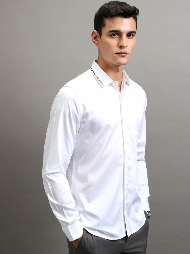 Highlander Men White Solid Slim Fit Casual Shirt - White - Image 6