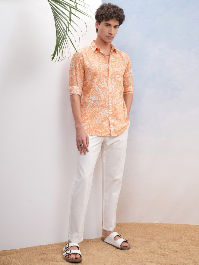 Highlander Men Orange Printed Regular Fit Casual Shirt - Orange - Image 2