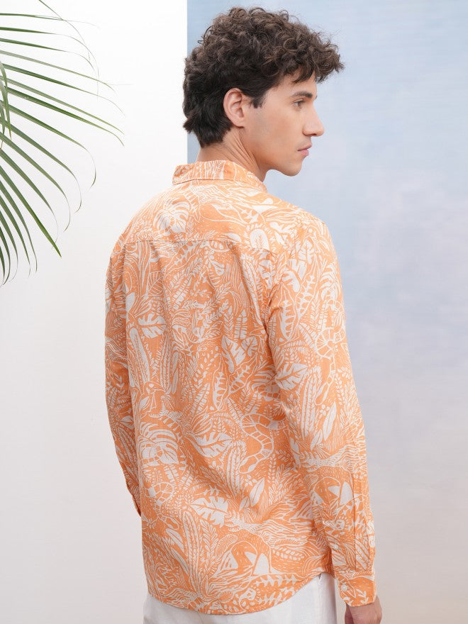 Highlander Men Orange Printed Regular Fit Casual Shirt - Orange - Image 3