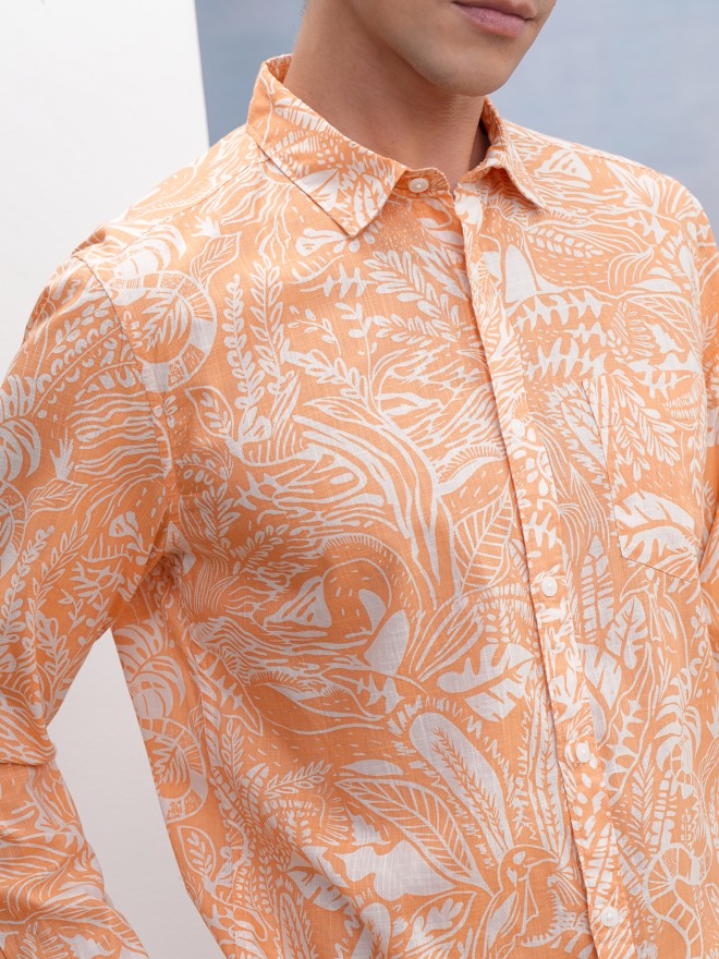 Highlander Men Orange Printed Regular Fit Casual Shirt - Orange - Image 5