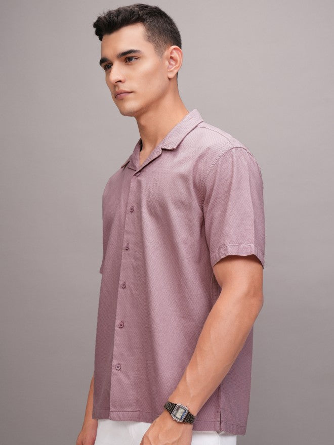 Highlander Men Pink Textured Relaxed Fit Casual Shirt - Pink - Image 4