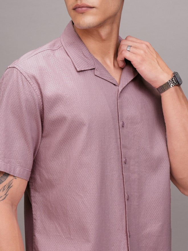 Highlander Men Pink Textured Relaxed Fit Casual Shirt - Pink - Image 5