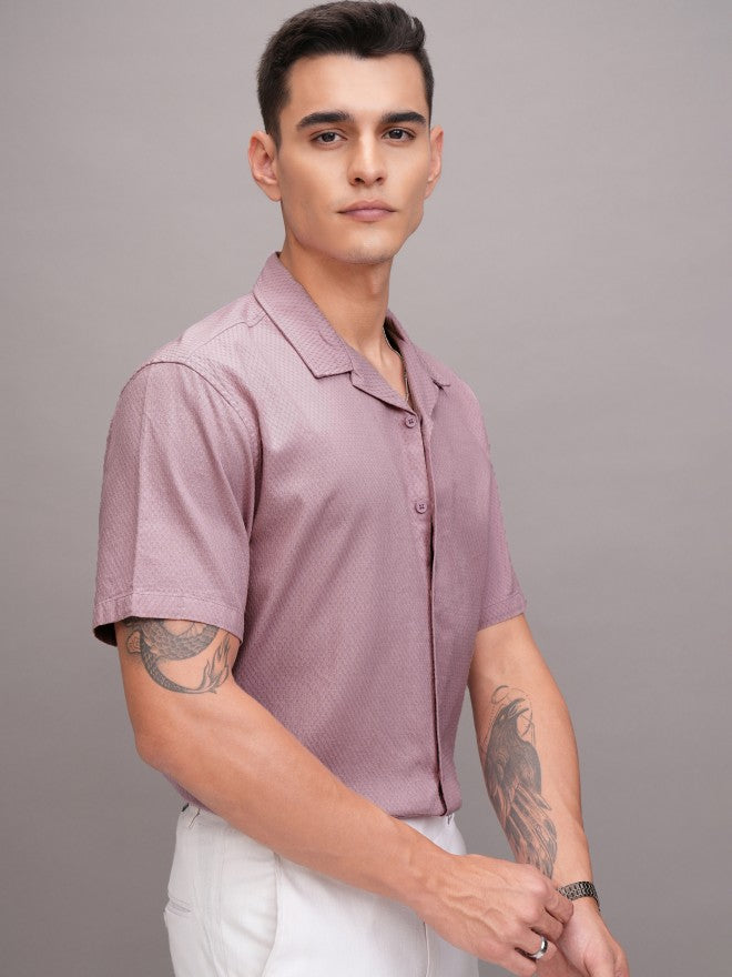 Highlander Men Pink Textured Relaxed Fit Casual Shirt - Pink - Image 6