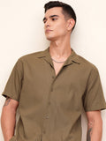 Highlander Men Khaki Textured Relaxed Fit Casual Shirt - Khaki - Image 1
