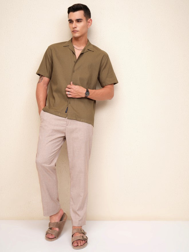Highlander Men Khaki Textured Relaxed Fit Casual Shirt - Khaki - Image 2