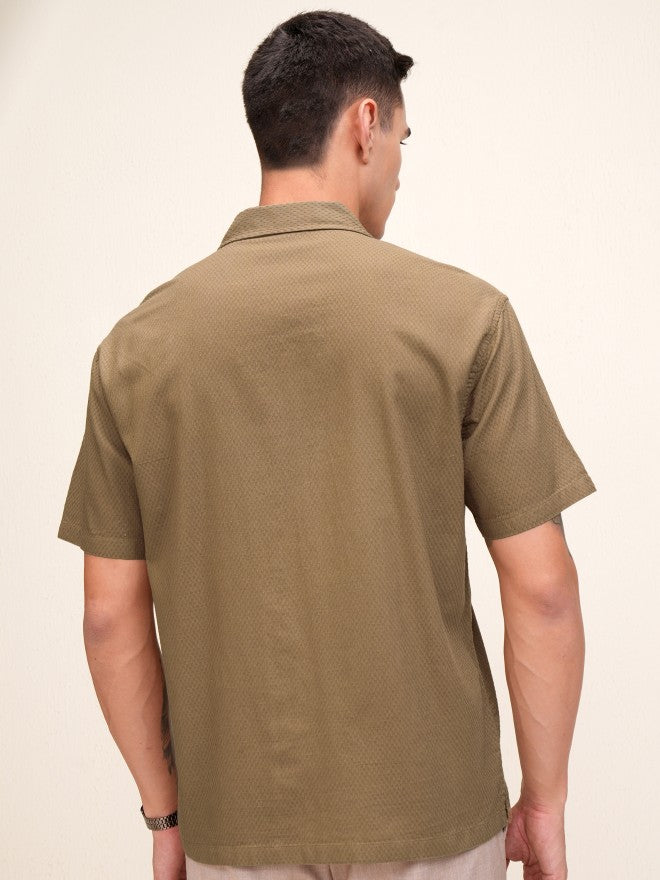 Highlander Men Khaki Textured Relaxed Fit Casual Shirt - Khaki - Image 3