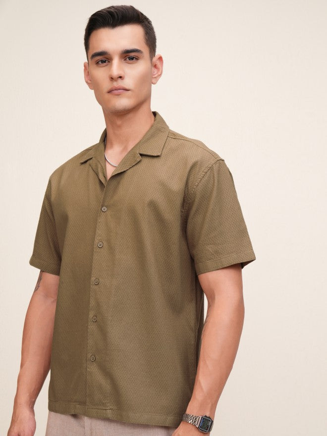 Highlander Men Khaki Textured Relaxed Fit Casual Shirt - Khaki - Image 4