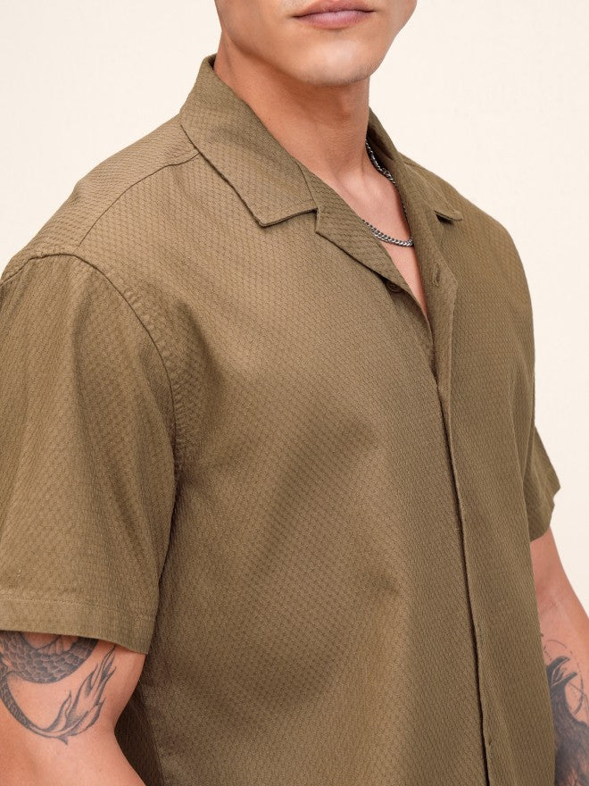 Highlander Men Khaki Textured Relaxed Fit Casual Shirt - Khaki - Image 5