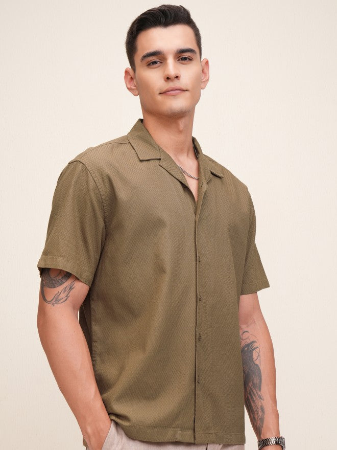 Highlander Men Khaki Textured Relaxed Fit Casual Shirt - Khaki - Image 6