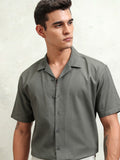 Highlander Men Olive Textured Relaxed Fit Casual Shirt - Olive - Image 1