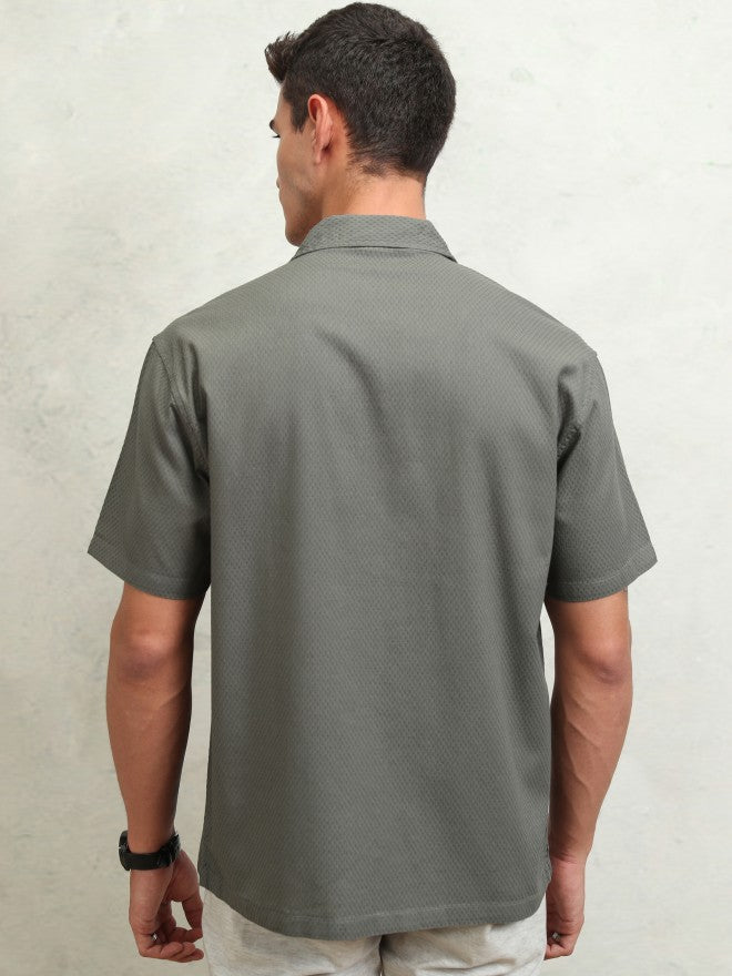 Highlander Men Olive Textured Relaxed Fit Casual Shirt - Olive - Image 3