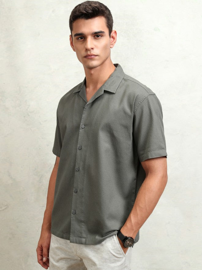 Highlander Men Olive Textured Relaxed Fit Casual Shirt - Olive - Image 4