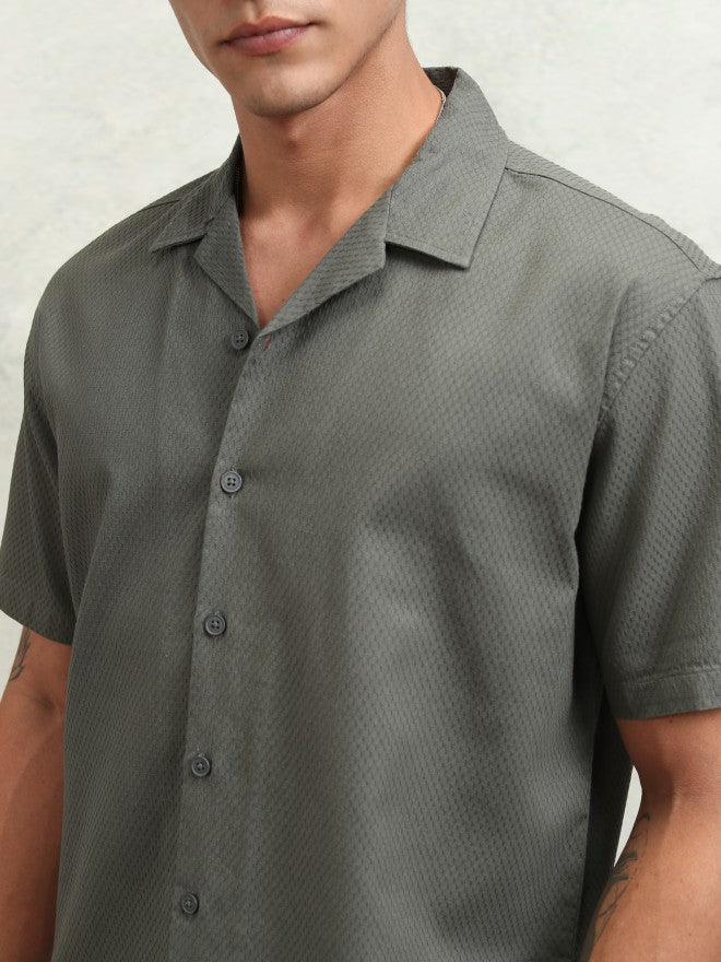 Highlander Men Olive Textured Relaxed Fit Casual Shirt - Olive - Image 5