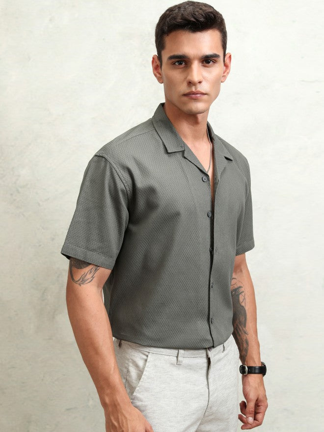 Highlander Men Olive Textured Relaxed Fit Casual Shirt - Olive - Image 6