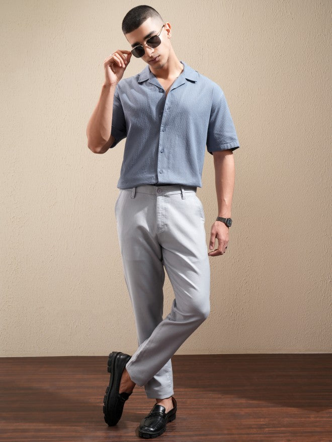 Highlander Men Blue Textured Relaxed Fit Casual Shirt - Blue - Image 2