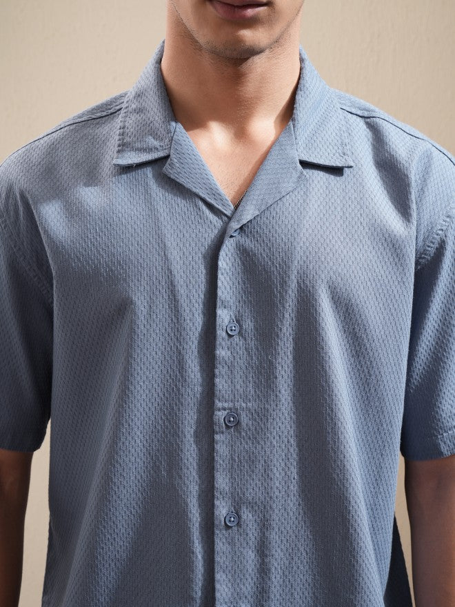 Highlander Men Blue Textured Relaxed Fit Casual Shirt - Blue - Image 5