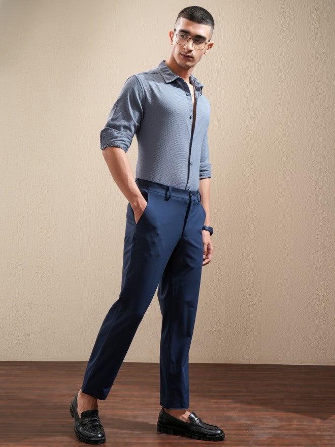 Highlander Men Blue Textured Regular Fit Casual Shirt - Blue - Image 2