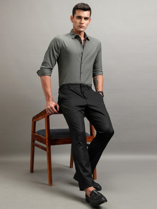 Highlander Men Olive Textured Regular Fit Casual Shirt - Olive - Image 2