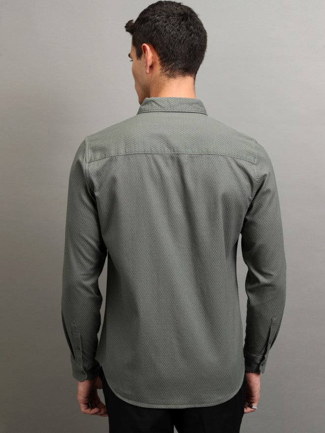 Highlander Men Olive Textured Regular Fit Casual Shirt - Olive - Image 3