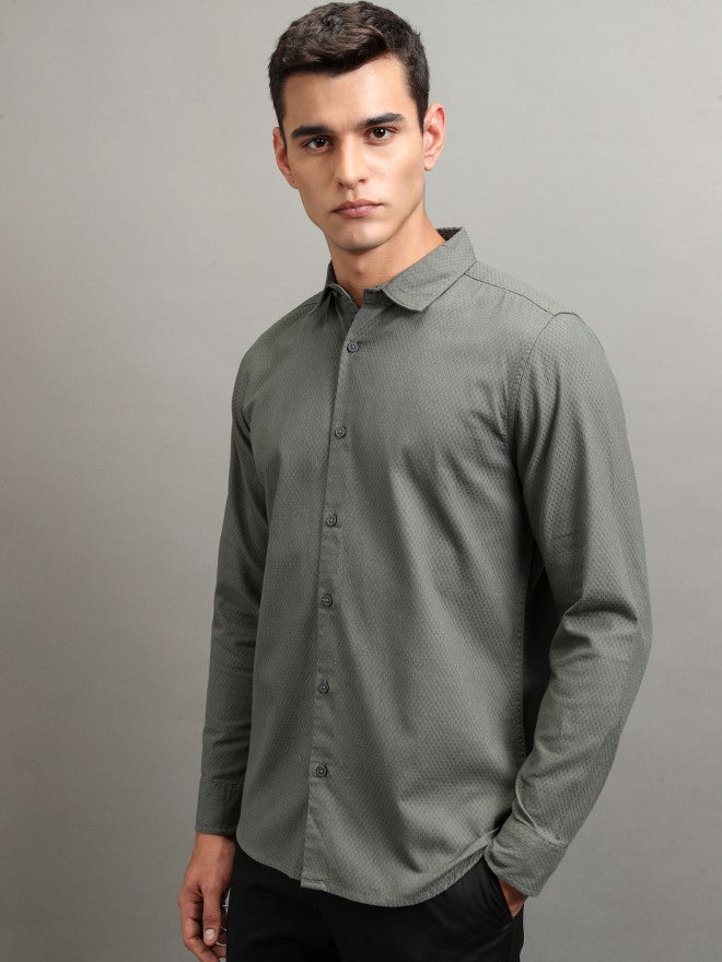 Highlander Men Olive Textured Regular Fit Casual Shirt - Olive - Image 4