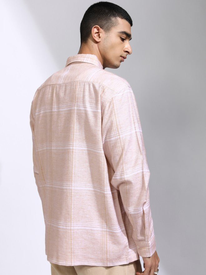 Highlander Men Pink Checked Regular Fit Casual Shirt - Pink - Image 3