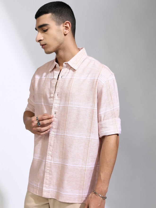 Highlander Men Pink Checked Regular Fit Casual Shirt - Pink - Image 4