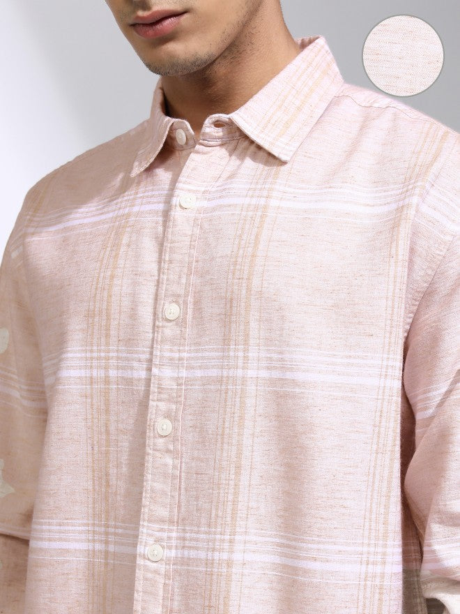 Highlander Men Pink Checked Regular Fit Casual Shirt - Pink - Image 5