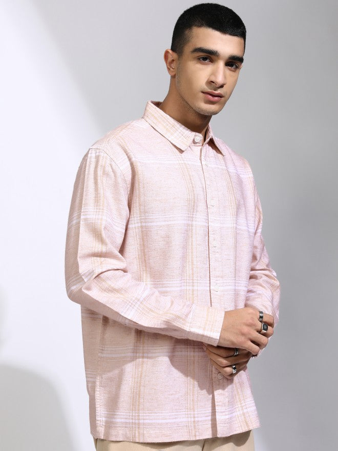 Highlander Men Pink Checked Regular Fit Casual Shirt - Pink - Image 6