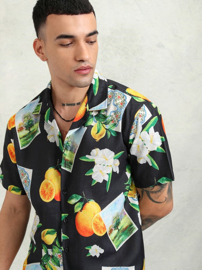 Highlander Men Black Printed Relaxed Fit Casual Shirt - Black - Image 1