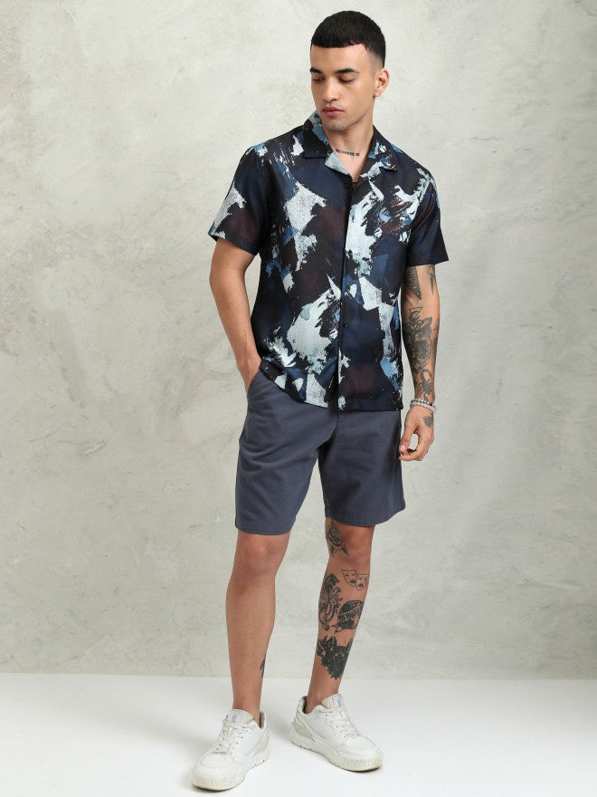 Highlander Men Navy Blue Printed Relaxed Fit Casual Shirt - Navy Blue - Image 2