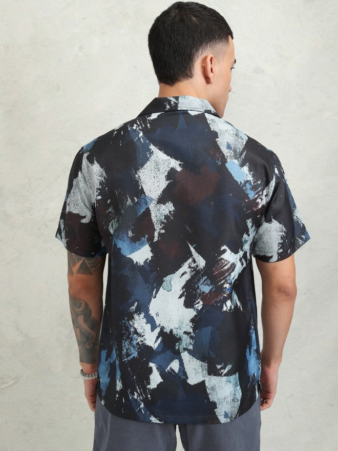Highlander Men Navy Blue Printed Relaxed Fit Casual Shirt - Navy Blue - Image 3