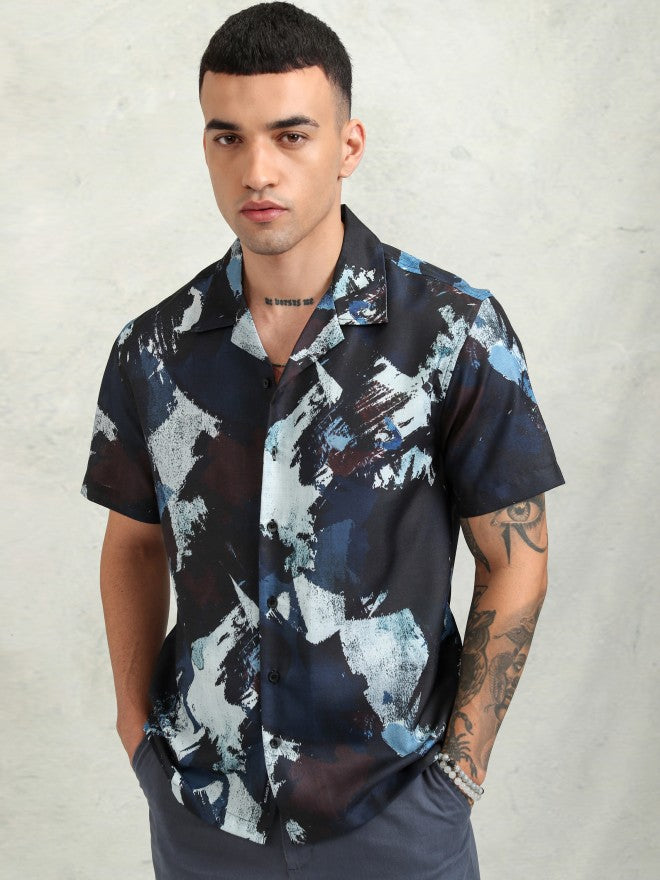 Highlander Men Navy Blue Printed Relaxed Fit Casual Shirt - Navy Blue - Image 4